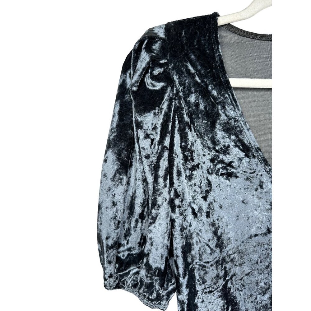 Free People Don't You Wish Velvet Bodysuit Size XS V-neck Gray Blue New - Picture 4 of 12